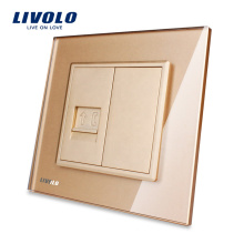 Livolo EU Standard Gold Glass Glass Panel RJ11 Teléfono Socket VL-C791T-13